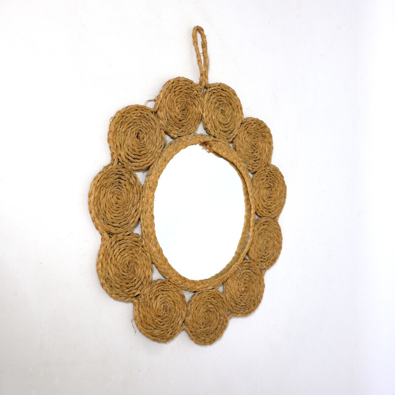 Small vintage mirror made of rope in the 70's 