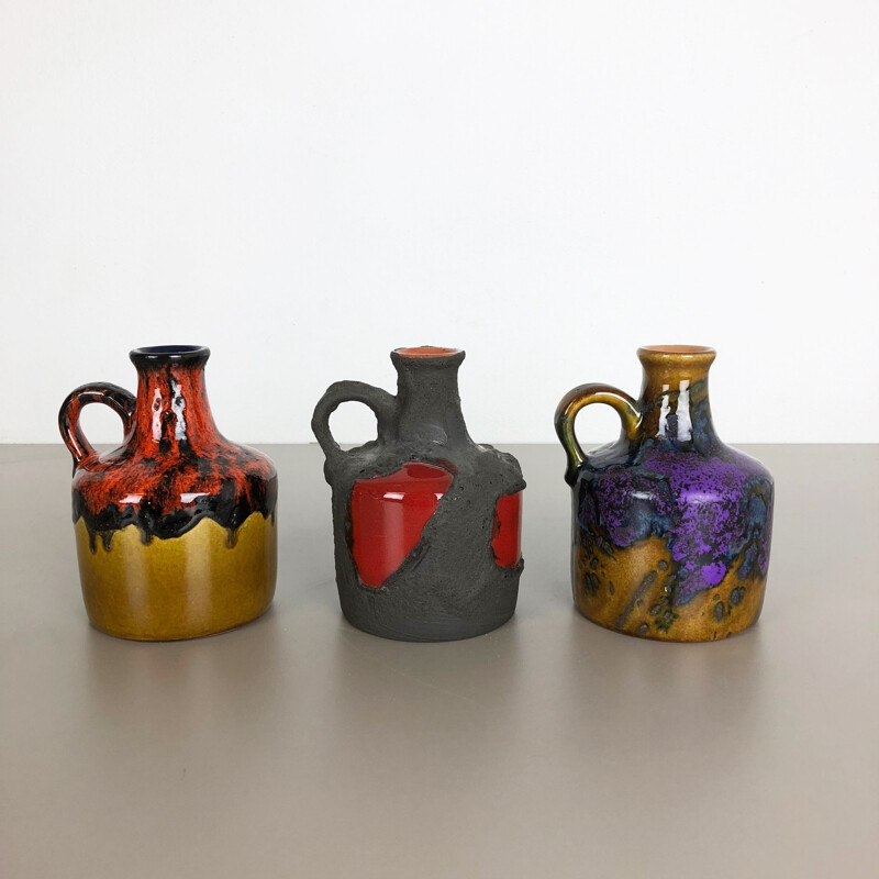 Conjunto de 3 vasos de cerâmica vintage da Marei Ceramics, Alemanha 1970