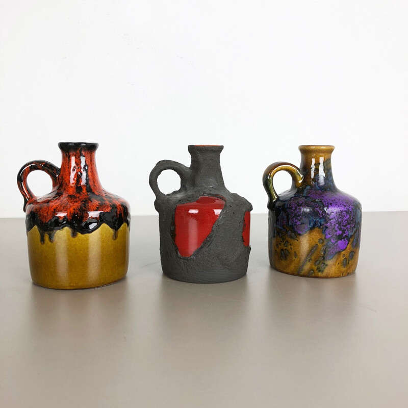 Juego de 3 jarrones de cerámica vintage de Marei Ceramics, Alemania 1970