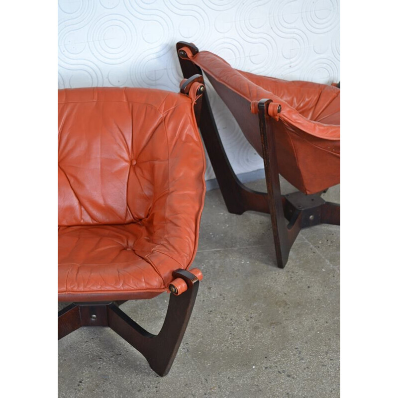 Set of 3 vintage Luna armchairs by Odd Kutsen for Hjellegjerde 1970s