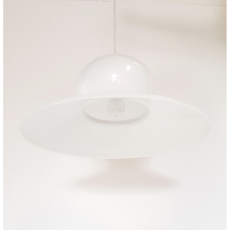 Vintage Guzzini pendant lamp in plexiglass and chromed brass 1970