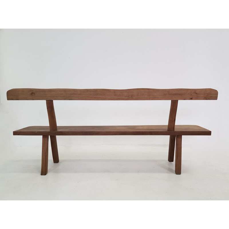 Vintage bench brutalist in solid elm 1960s 