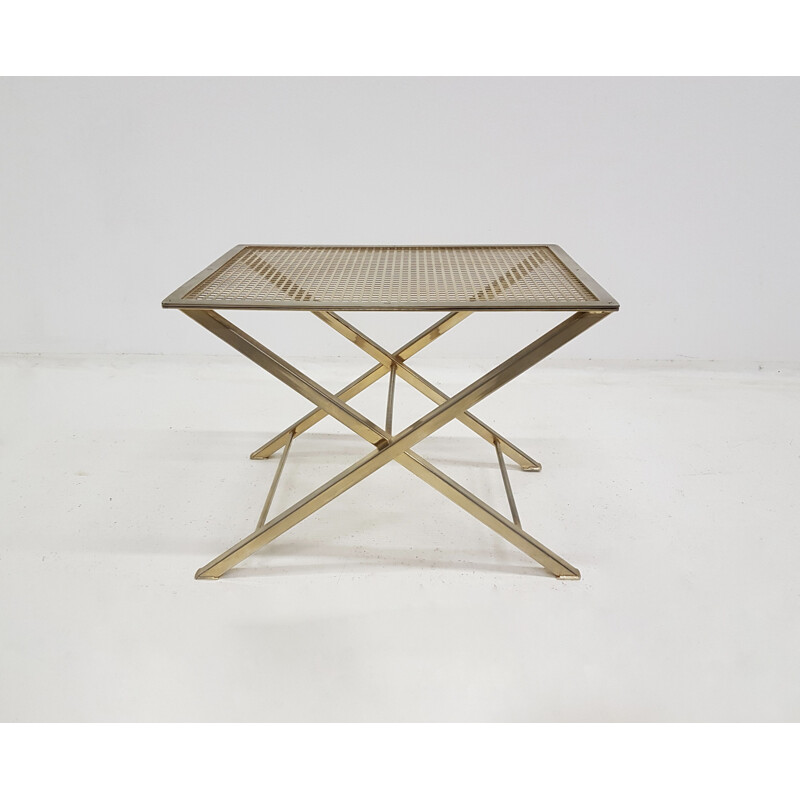 Tabouret ou bout de canapé vintage en laiton et métal perforé des années 1970