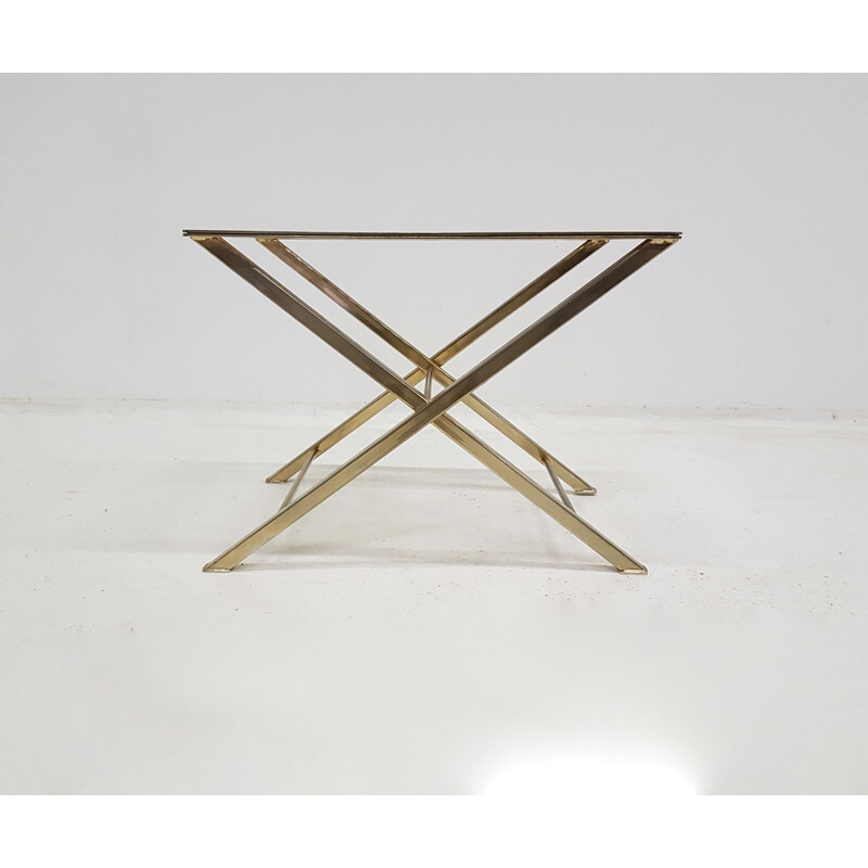 Tabouret ou bout de canapé vintage en laiton et métal perforé des années 1970