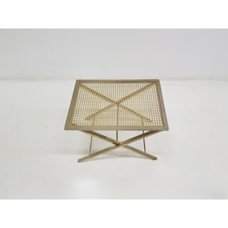 Tabouret ou bout de canapé vintage en laiton et métal perforé des années 1970