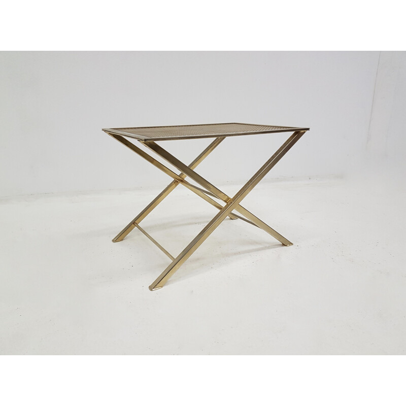 Tabouret ou bout de canapé vintage en laiton et métal perforé des années 1970