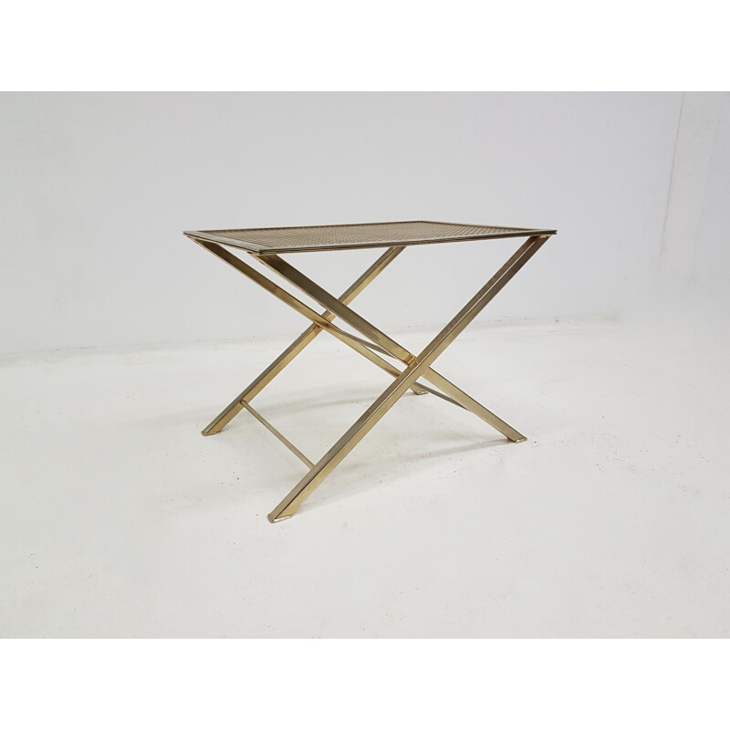 Vintage stool or sofa end table in brass and perforated metal 1970s