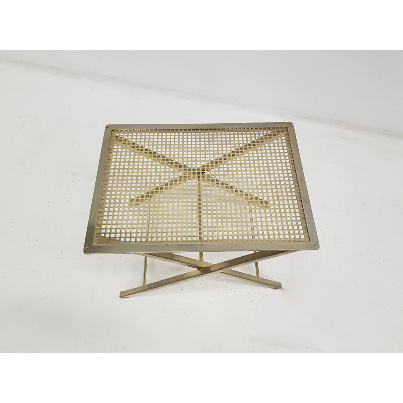 Vintage stool or sofa end table in brass and perforated metal 1970s