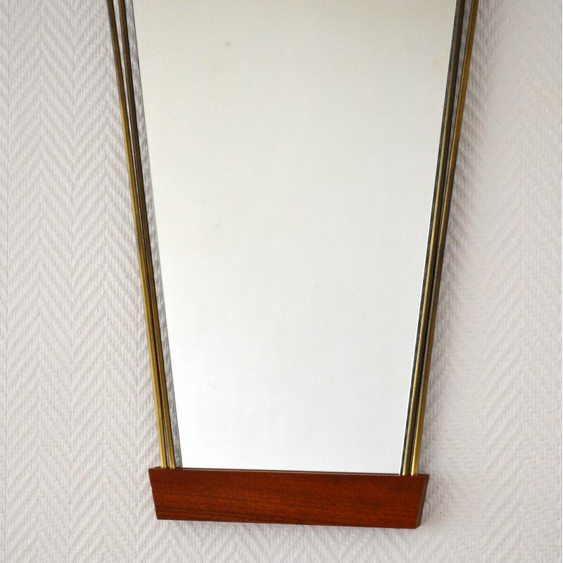 Vintage mirror teak and brass Scandinavian 1950-60s