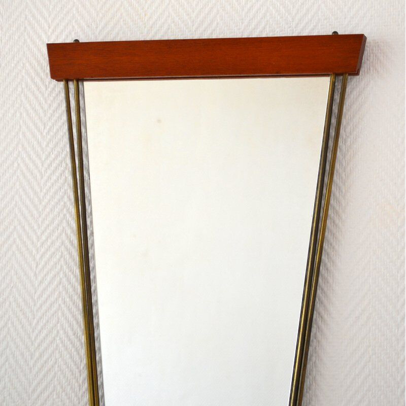 Vintage mirror teak and brass Scandinavian 1950-60s