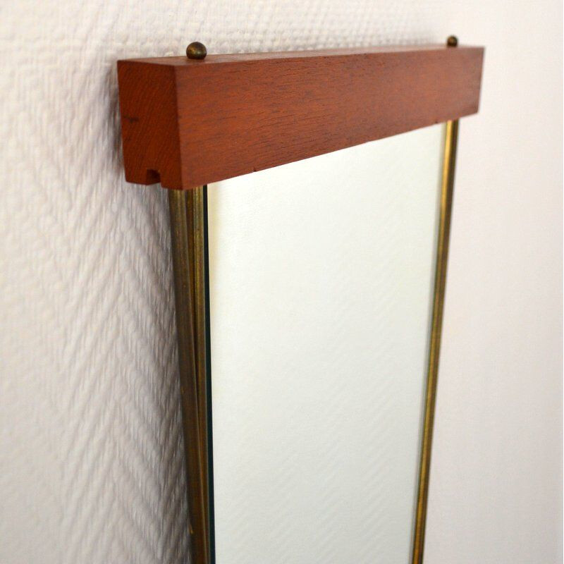 Vintage mirror teak and brass Scandinavian 1950-60s