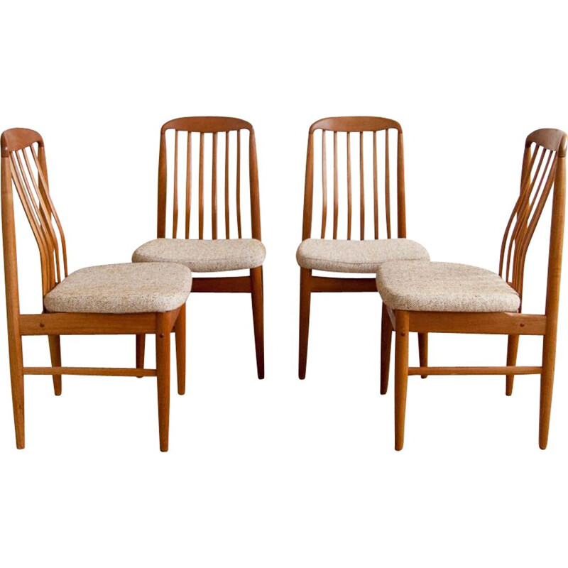 Set of 4 vintage scandinavian chairs by Linden in teak and beige fabric 1960