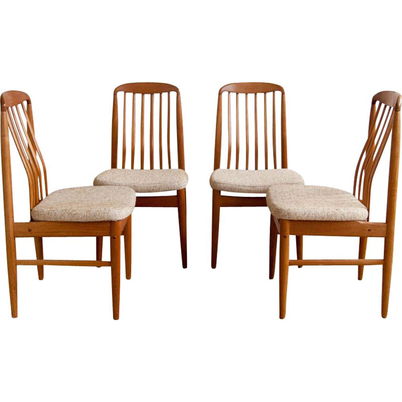 Suite de 4 chaises vintage scandinaves de Linden en teck et tissu beige 1960