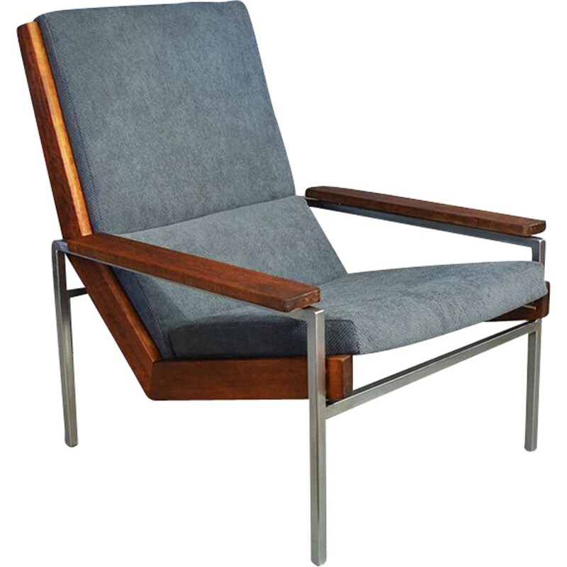Vintage Lotus armchair for Gelderland in grey fabric and teakwood 1960