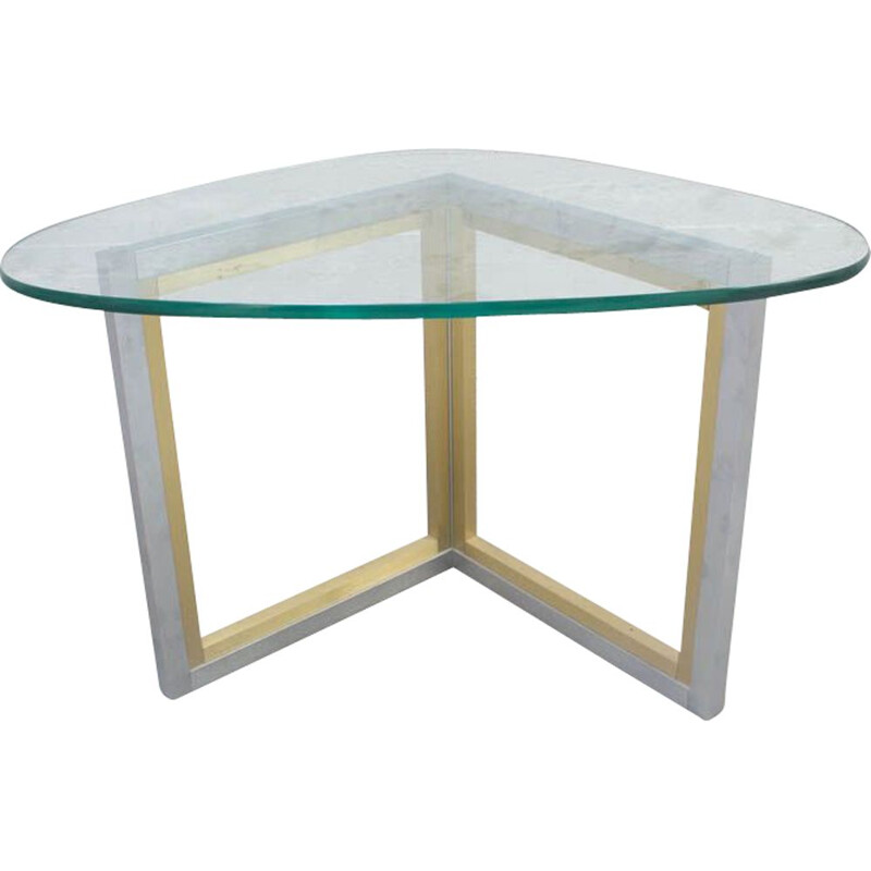 Vintage italian coffee table in brushed steel and brass 1970