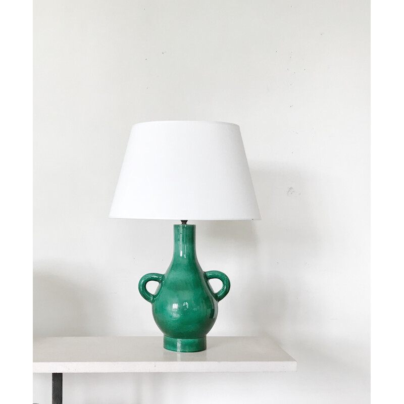 Large vintage green ceramic lamp 1960s
