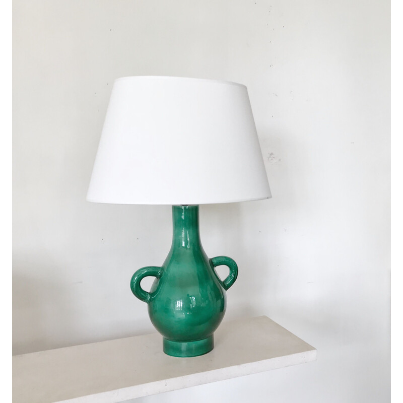 Large vintage green ceramic lamp 1960s