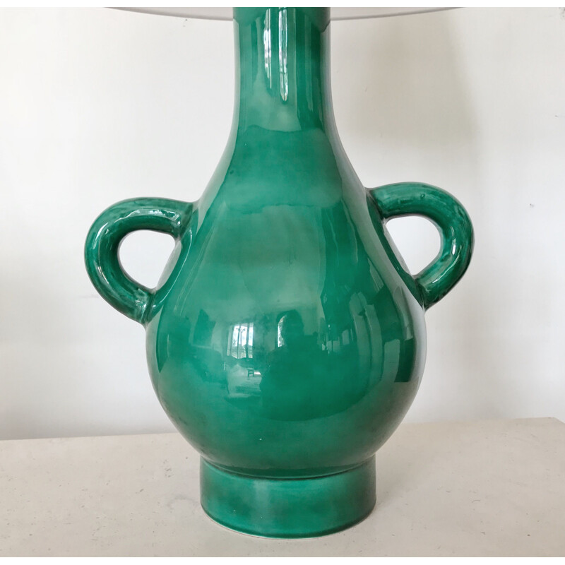 Large vintage green ceramic lamp 1960s