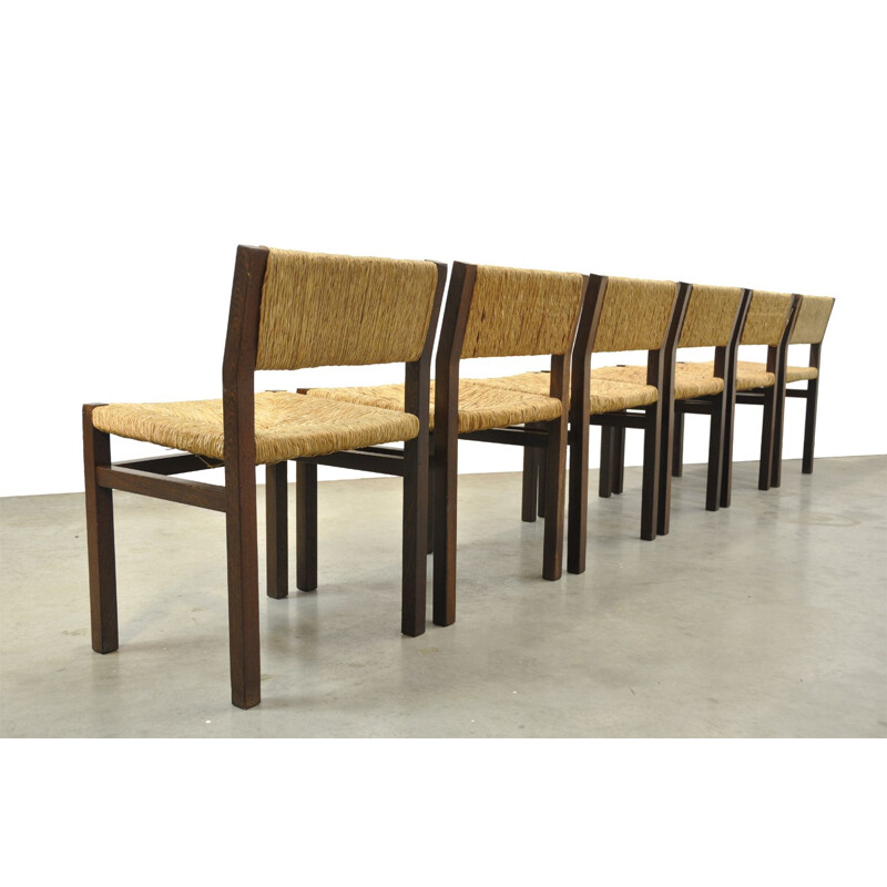 Set of 6 vintage Wengé and Wicker dining chairs by Martin Visser, Walter Antonis for t Spectrum