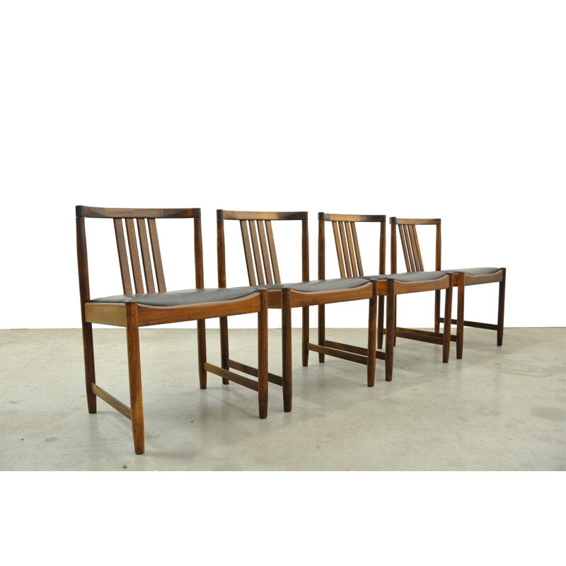 Suite de 4 chaises vintage en palissandre scandinave de Iilum Wikkelso