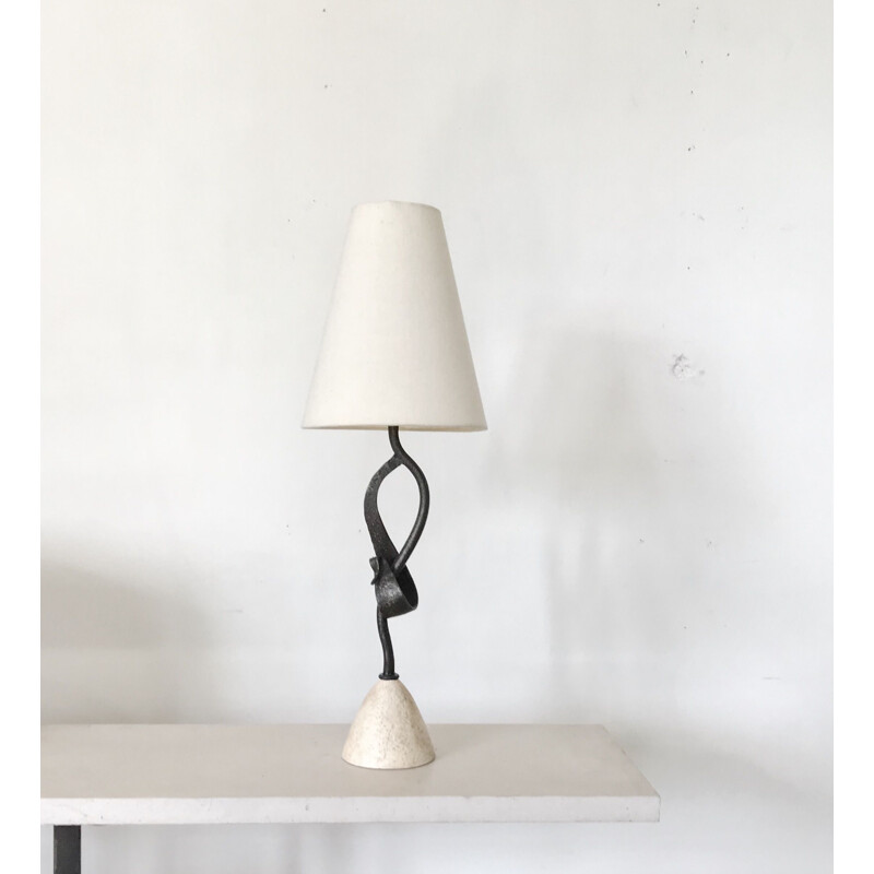 Vintage sculptural metal and stone lamp