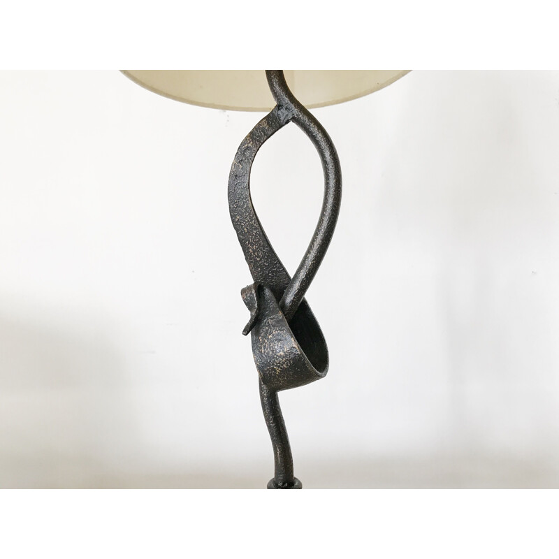 Vintage sculptural metal and stone lamp