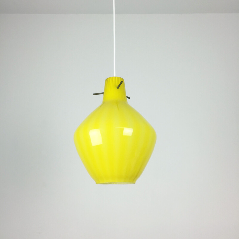 Suspension vintage en verre de Murano jaune