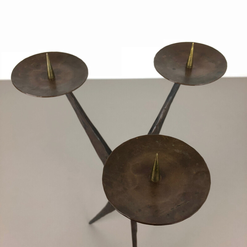 Vintage sculptural brutalist copper candleholder