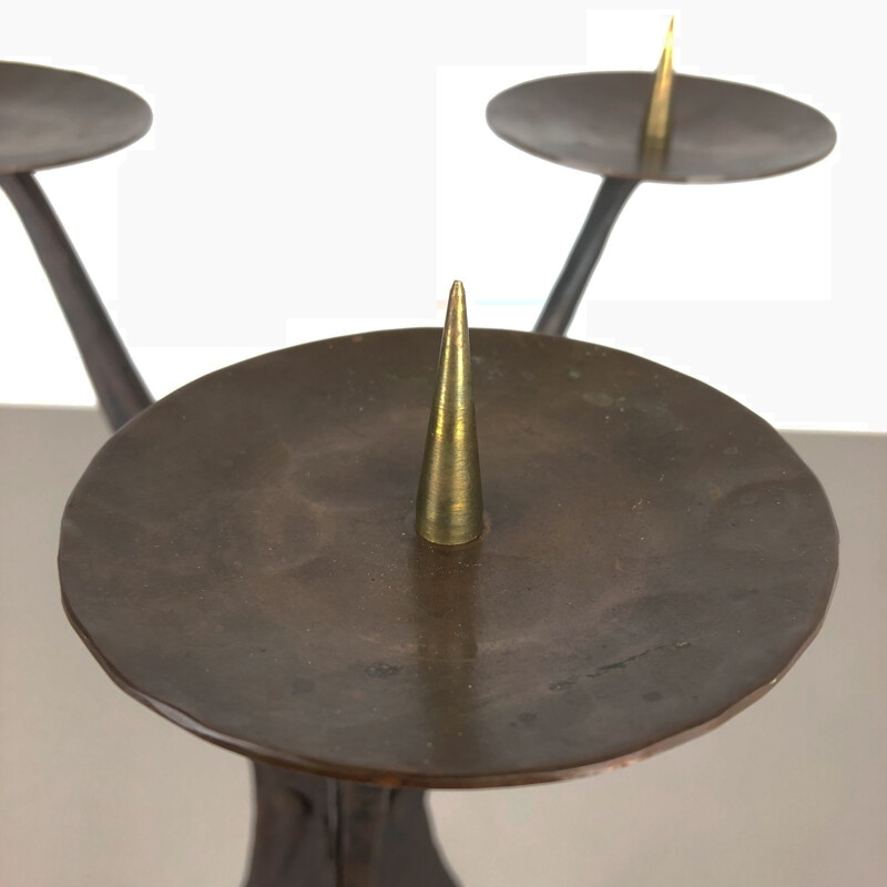 Vintage sculptural brutalist copper candleholder