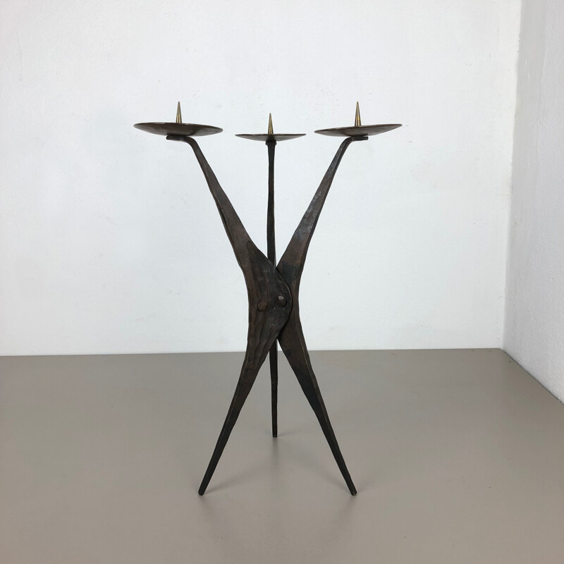 Vintage sculptural brutalist copper candleholder