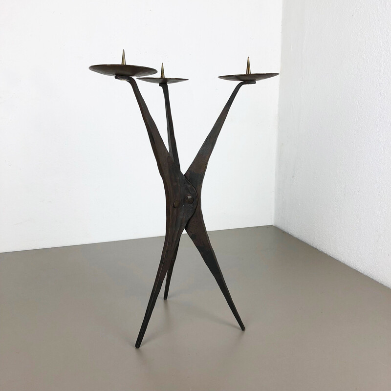 Vintage sculptural brutalist copper candleholder