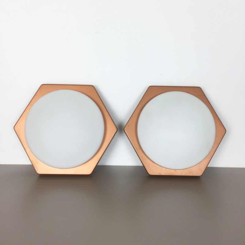 Set of 2 vintage wall lamps Cubic by Rolf Krüger for Heinz Neuhaus Leuchten, 1971