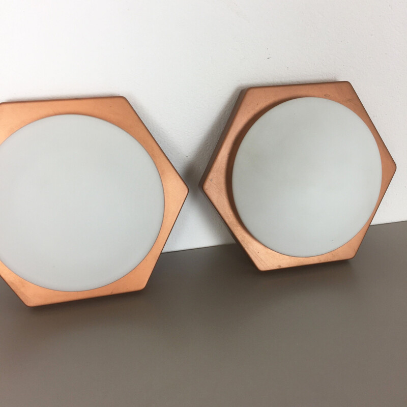 Set of 2 vintage wall lamps Cubic by Rolf Krüger for Heinz Neuhaus Leuchten, 1971