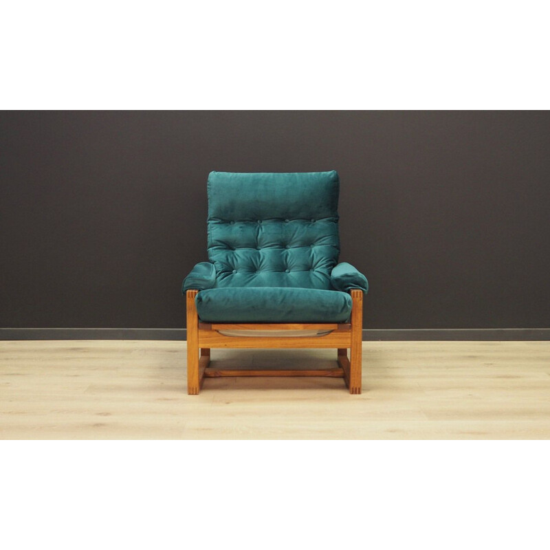 Vintage armchair in rosewood and green velvet Denmark 1960-70s