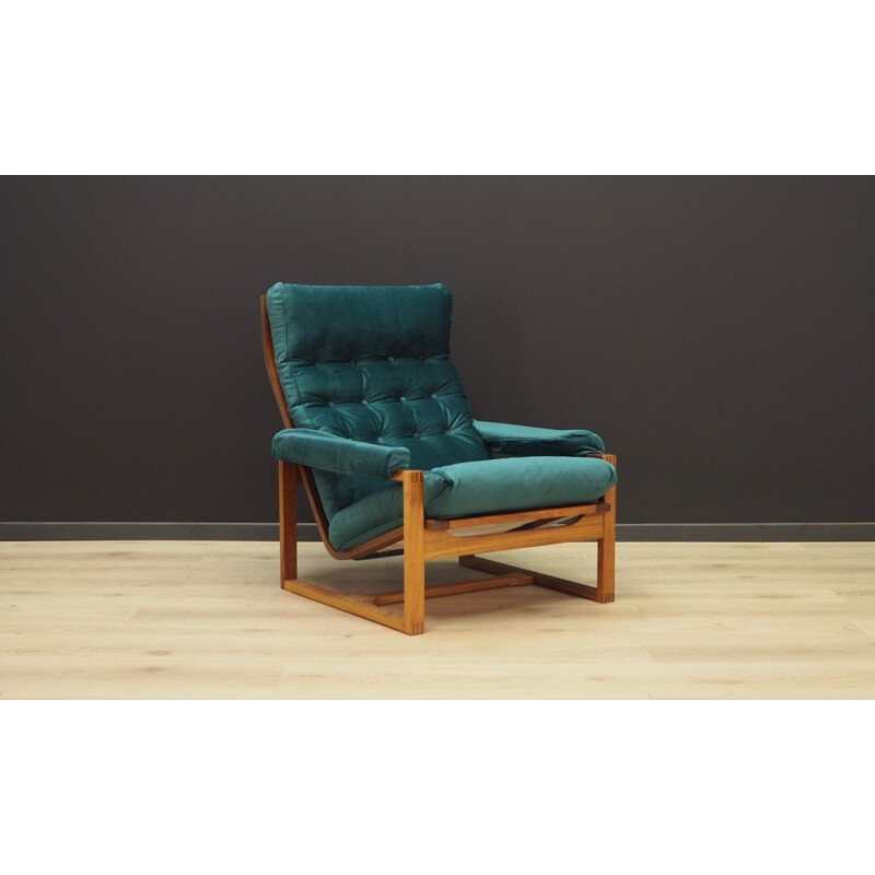 Vintage armchair in rosewood and green velvet Denmark 1960-70s