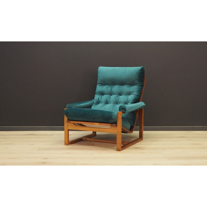 Vintage armchair in rosewood and green velvet Denmark 1960-70s