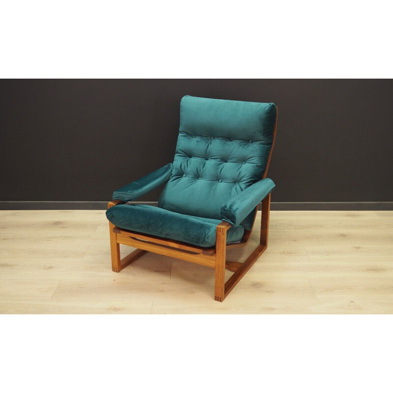 Vintage armchair in rosewood and green velvet Denmark 1960-70s