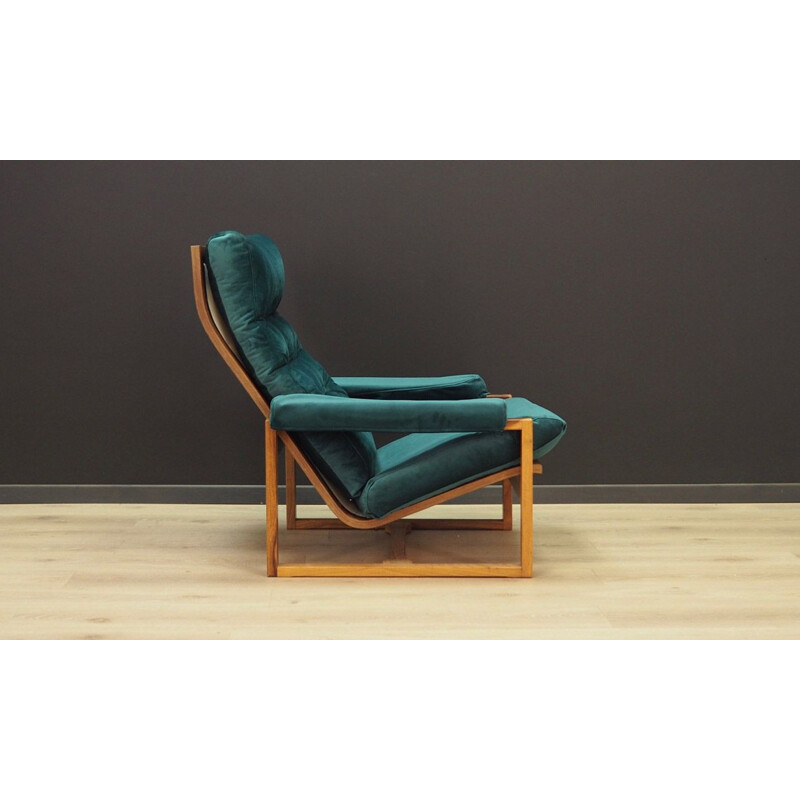 Vintage armchair in rosewood and green velvet Denmark 1960-70s