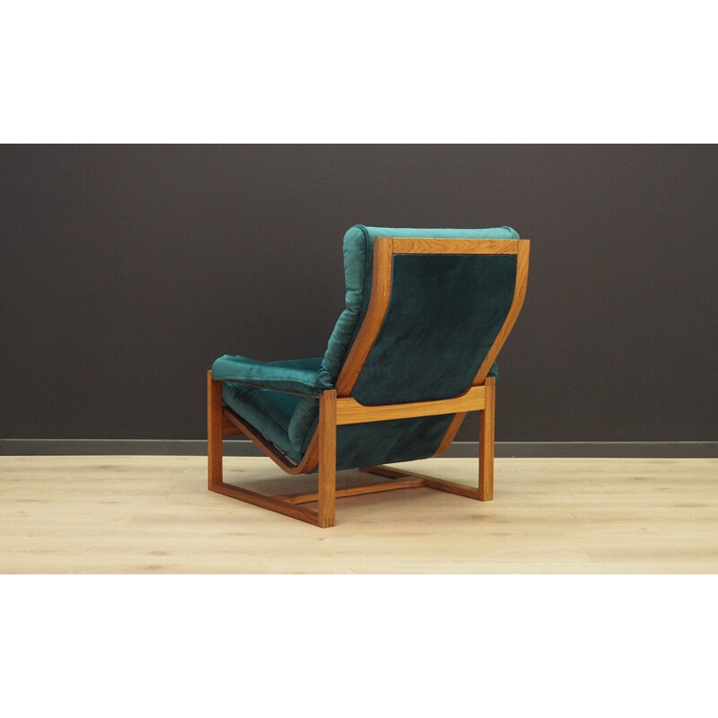 Vintage armchair in rosewood and green velvet Denmark 1960-70s