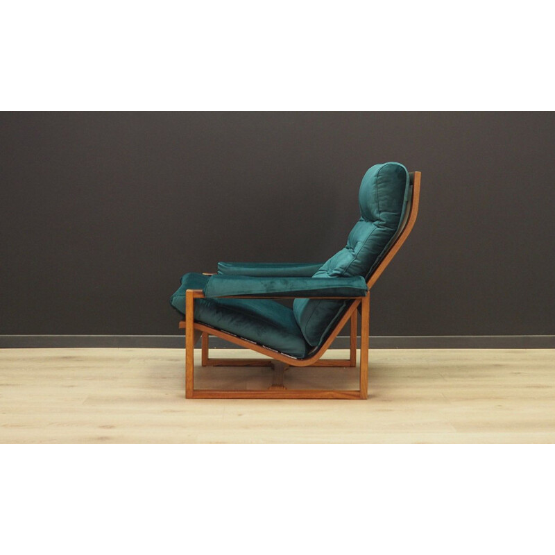 Vintage armchair in rosewood and green velvet Denmark 1960-70s