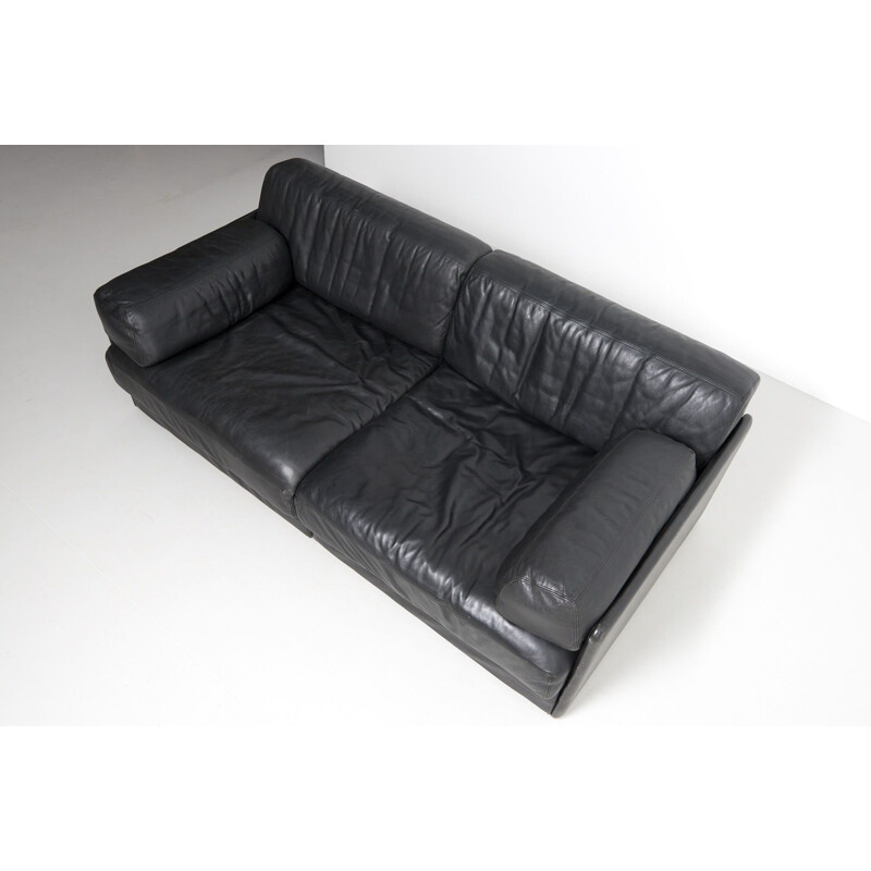 Vintage sofa black leather DS 76 by De Sede Switzerland