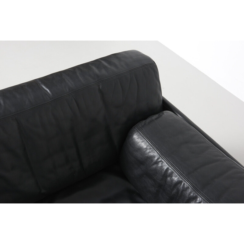 Vintage sofa black leather DS 76 by De Sede Switzerland