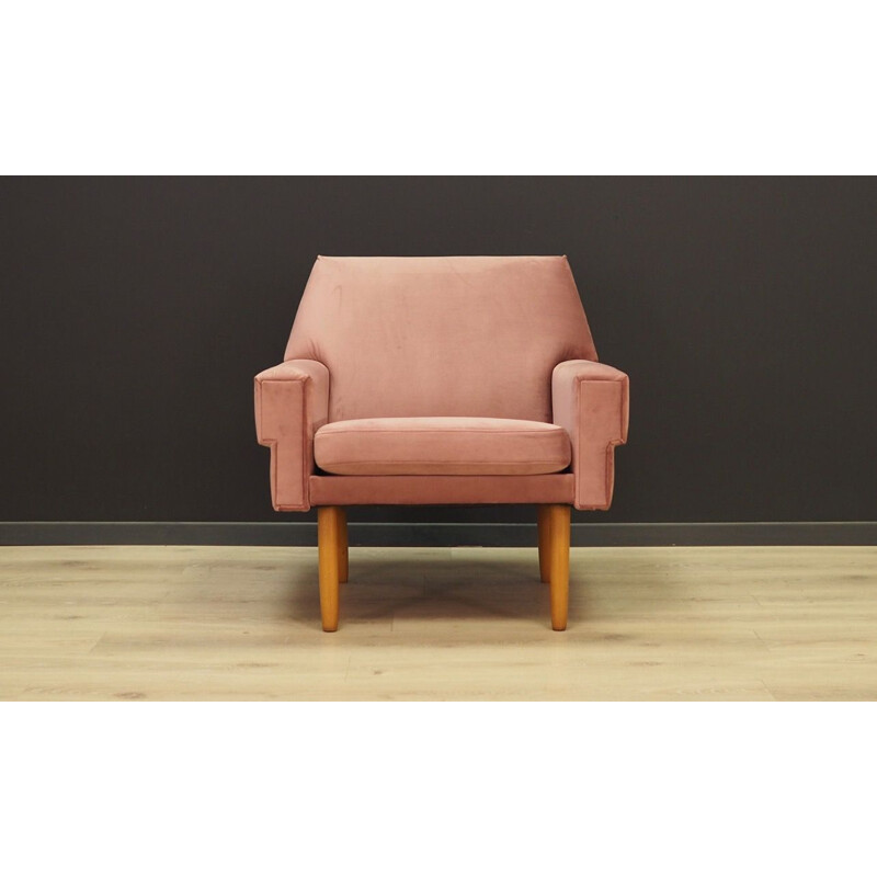 Vintage armchair pink velvet Denmark 1960-70s