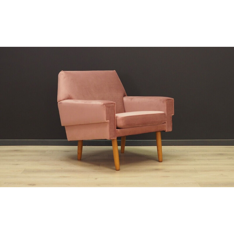 Vintage armchair pink velvet Denmark 1960-70s