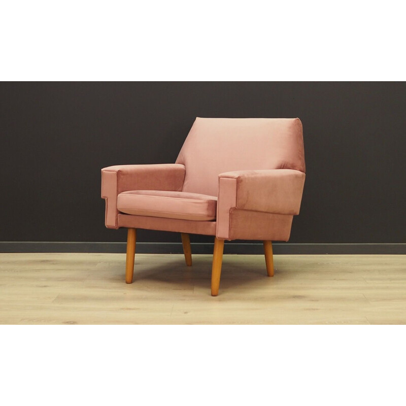 Vintage armchair pink velvet Denmark 1960-70s