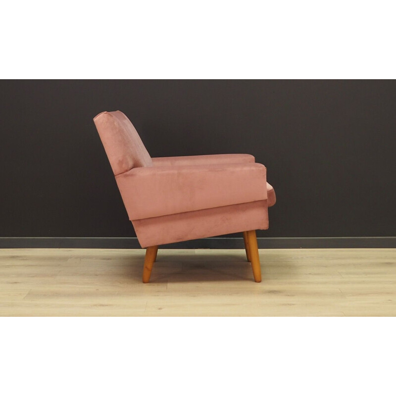 Vintage armchair pink velvet Denmark 1960-70s