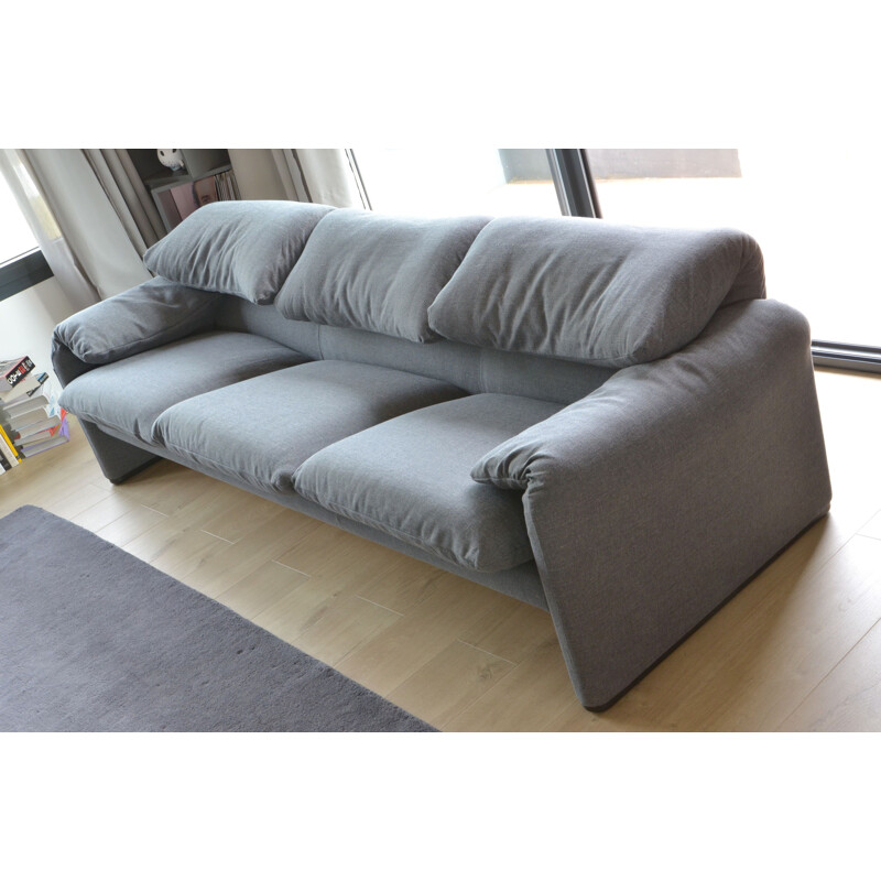 3-seater sofa vintage grey Maralunga 675 by Vico Magistretti for Cassina