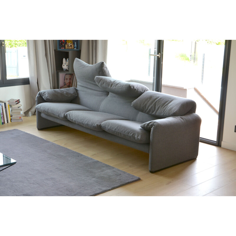 3-seater sofa vintage grey Maralunga 675 by Vico Magistretti for Cassina