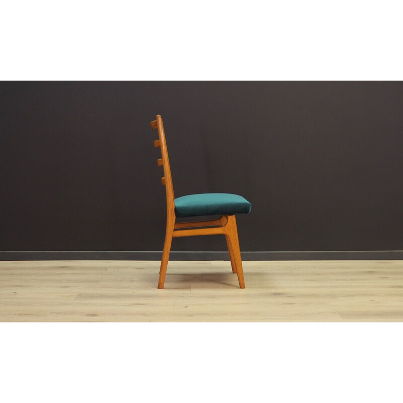 Set of 4 vintage chairs in teak and green velvet Denmark 1960-70s