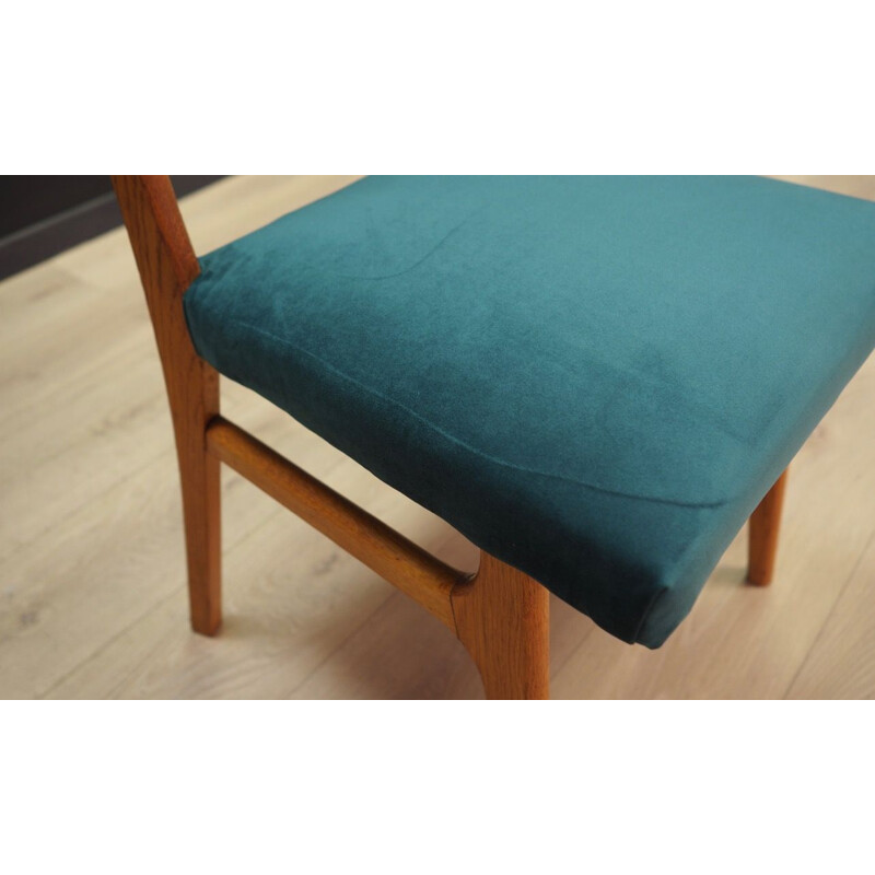 Ensemble de 4 chaises vintage en teck et velours vert Danemark 1960-70s